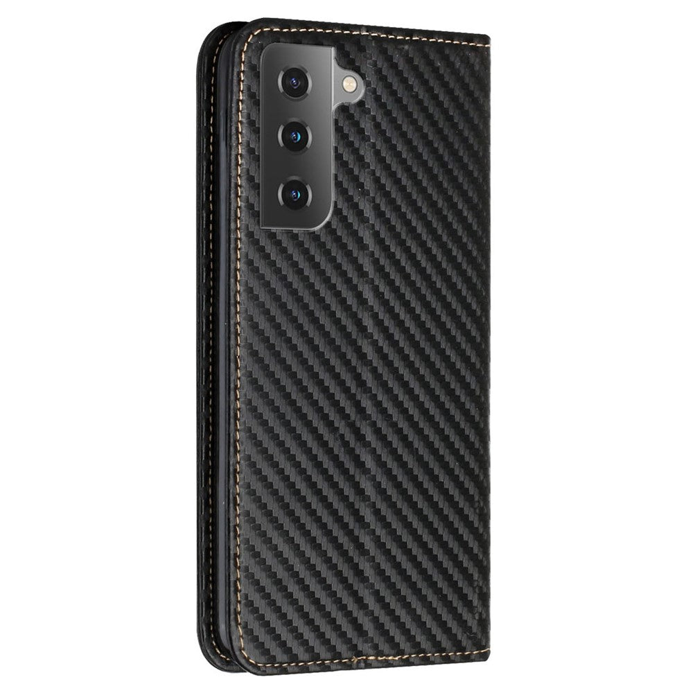 Samsung Galaxy S23 Kolfibertextur PU-läderfodral Magnetiskt självabsorberande plånboksfodral Folio Flip-fodral