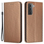 Samsung Galaxy S23 Kolfibertextur PU-läderfodral Magnetiskt självabsorberande plånboksfodral Folio Flip-fodral