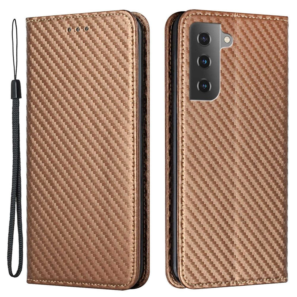 Samsung Galaxy S23 Kolfibertextur PU-läderfodral Magnetiskt självabsorberande plånboksfodral Folio Flip-fodral