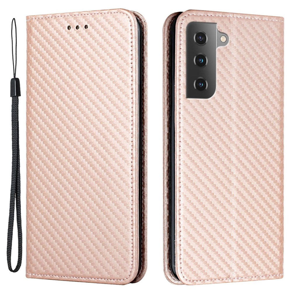 Samsung Galaxy S23 Kolfibertextur PU-läderfodral Magnetiskt självabsorberande plånboksfodral Folio Flip-fodral