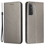 Samsung Galaxy S23 Kolfibertextur PU-läderfodral Magnetiskt självabsorberande plånboksfodral Folio Flip-fodral