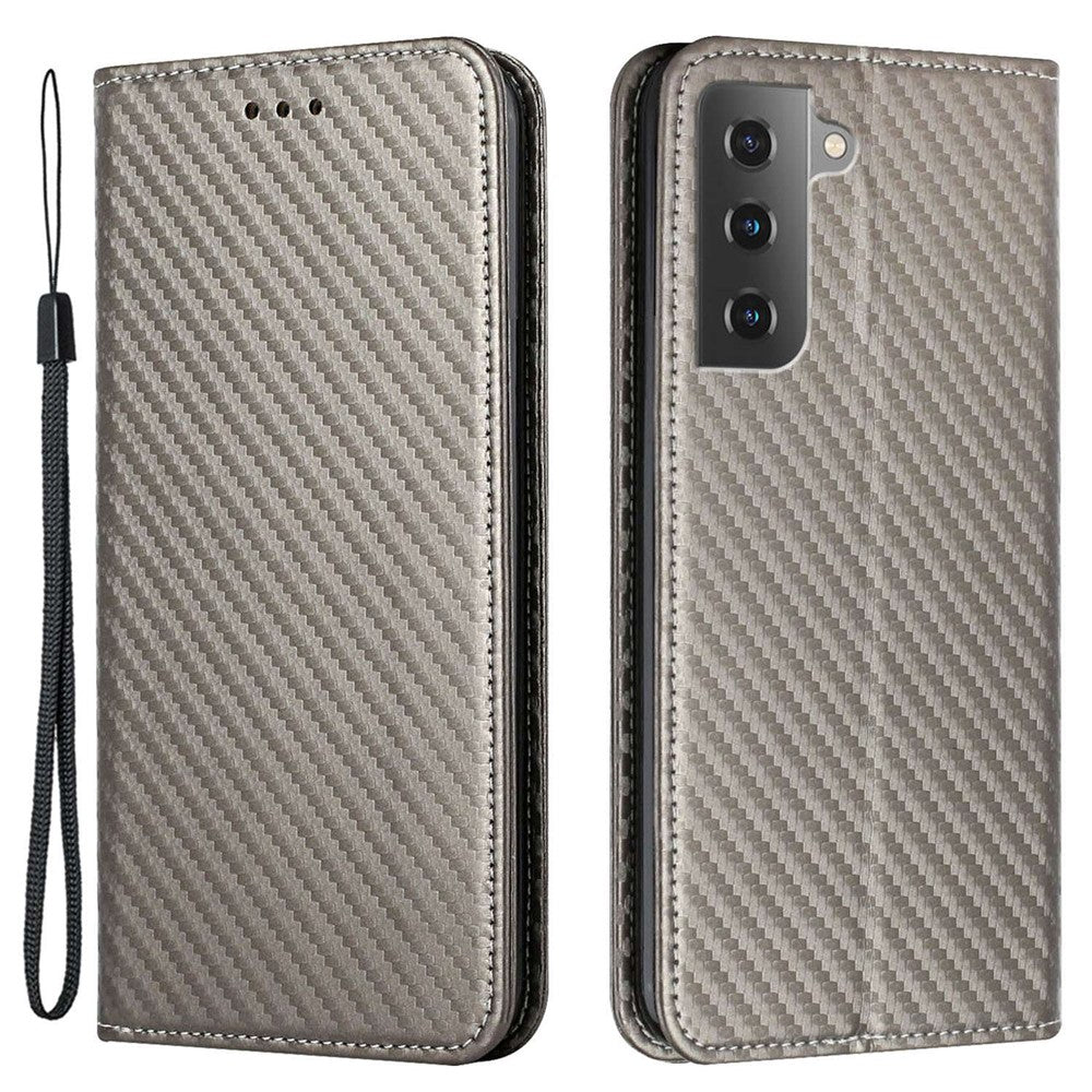 Samsung Galaxy S23 Kolfibertextur PU-läderfodral Magnetiskt självabsorberande plånboksfodral Folio Flip-fodral