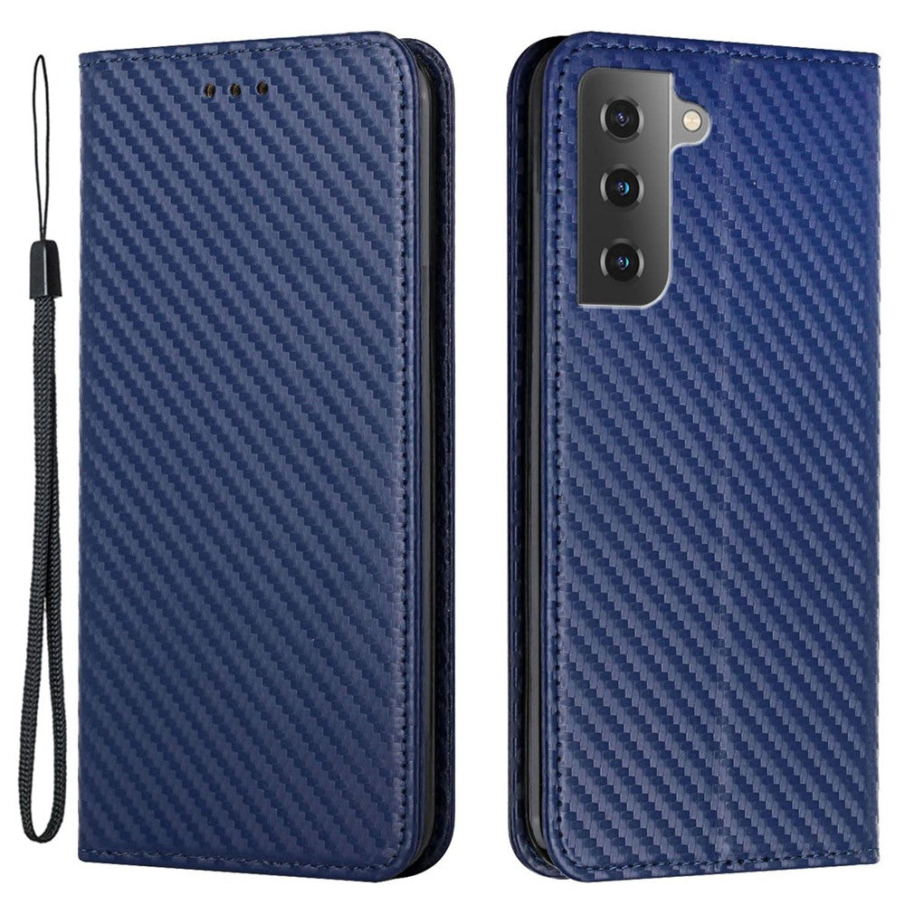 Samsung Galaxy S23 Kolfibertextur PU-läderfodral Magnetiskt självabsorberande plånboksfodral Folio Flip-fodral