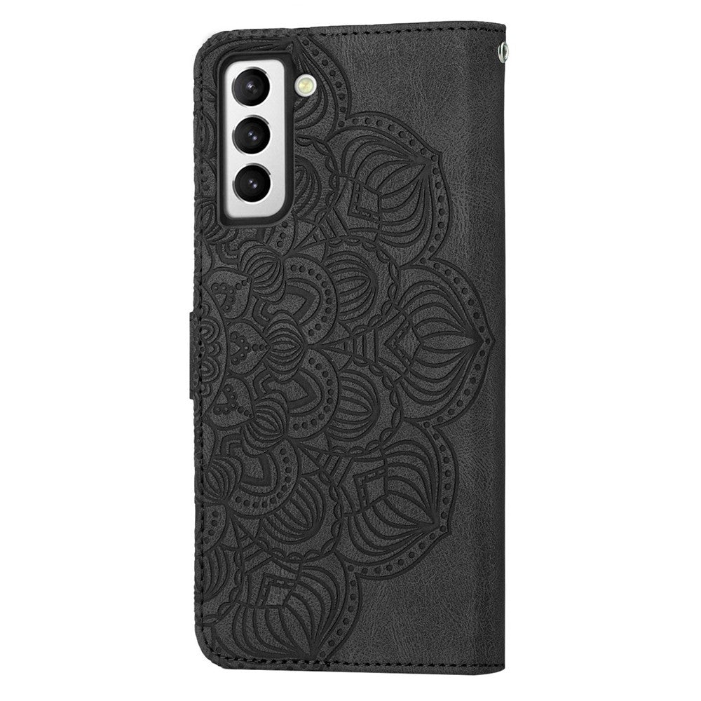 Samsung Galaxy S23 Mandala Blomma Präglat PU Läder Stativskal Magnetiskt Spänne mobil Plånboksfodral