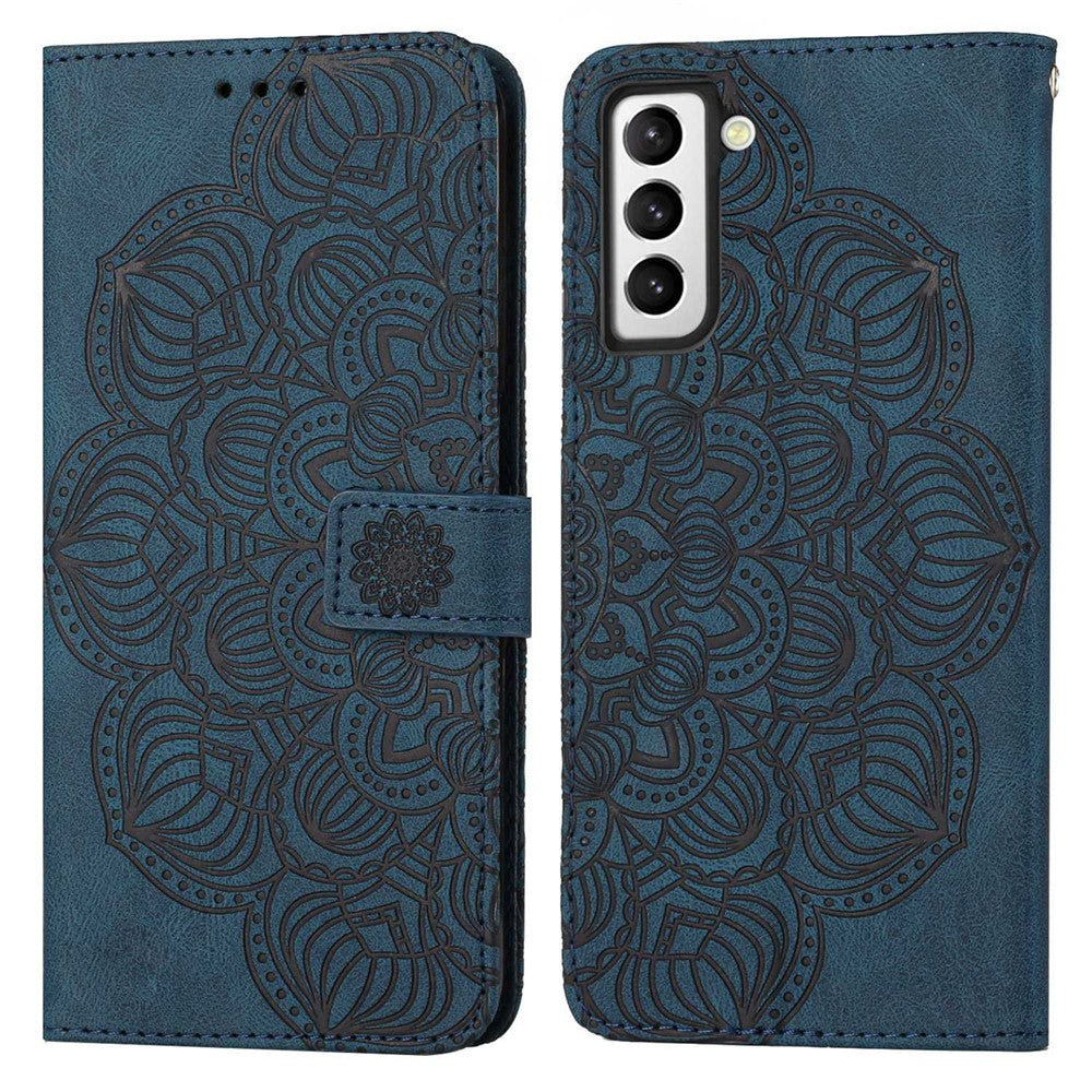 Samsung Galaxy S23 Mandala Blomma Präglat PU Läder Stativskal Magnetiskt Spänne mobil Plånboksfodral