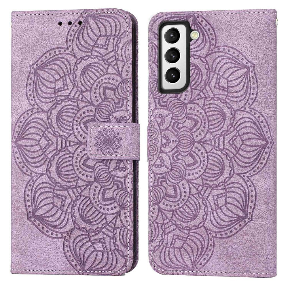 Samsung Galaxy S23 Mandala Blomma Präglat PU Läder Stativskal Magnetiskt Spänne mobil Plånboksfodral