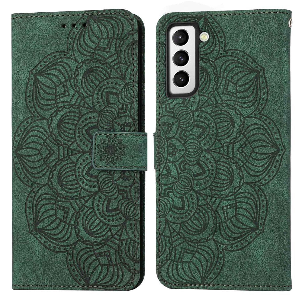 Samsung Galaxy S23 Mandala Blomma Präglat PU Läder Stativskal Magnetiskt Spänne mobil Plånboksfodral