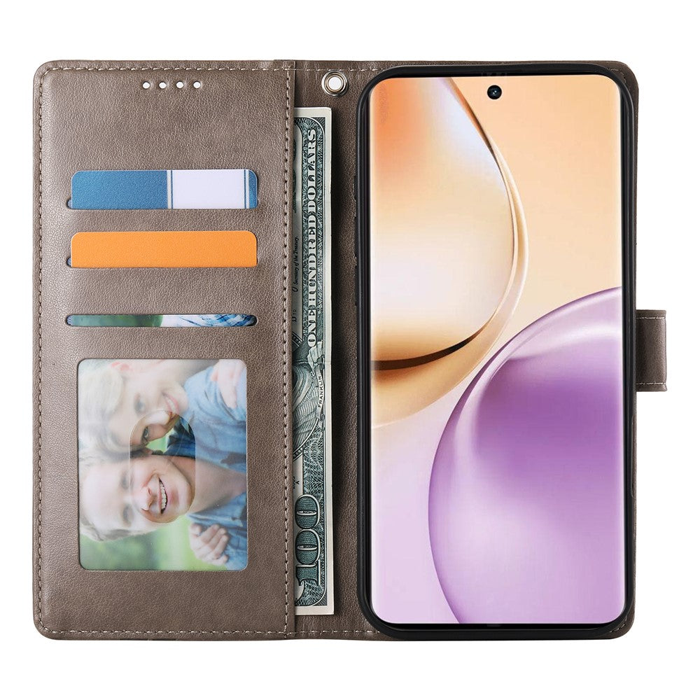 For Oppo Reno14 Pro 5G (Global) Wallet Case Butterfly Floral Imprint PU Leather Phone Cover with Wrist Strap