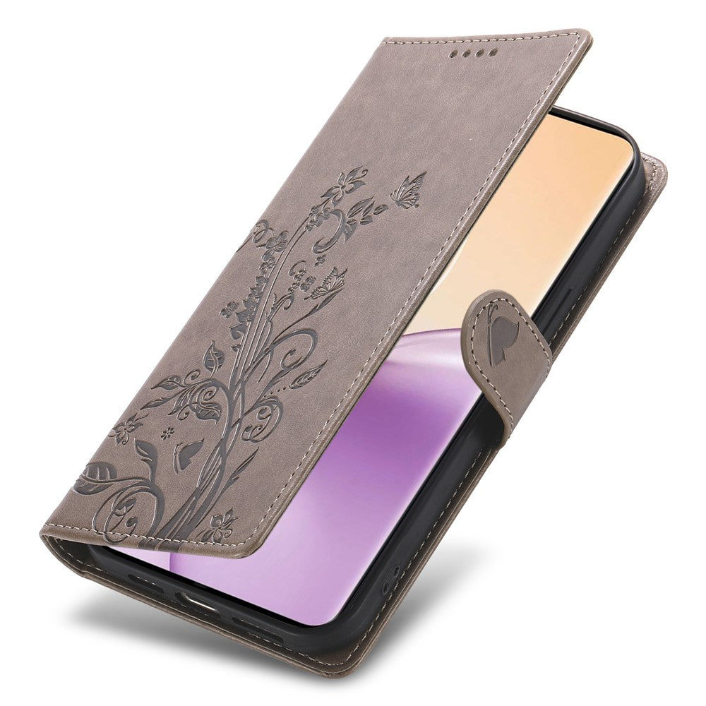 For Oppo Reno14 Pro 5G (Global) Wallet Case Butterfly Floral Imprint PU Leather Phone Cover with Wrist Strap
