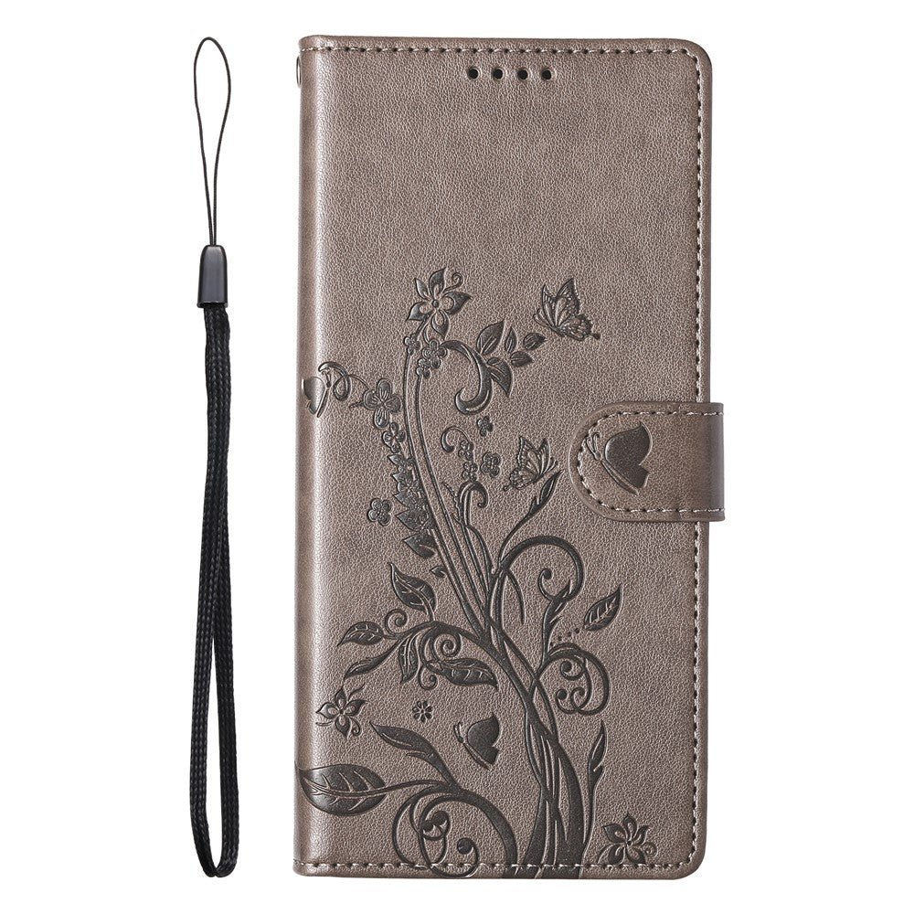 For Oppo Reno14 Pro 5G (Global) Wallet Case Butterfly Floral Imprint PU Leather Phone Cover with Wrist Strap