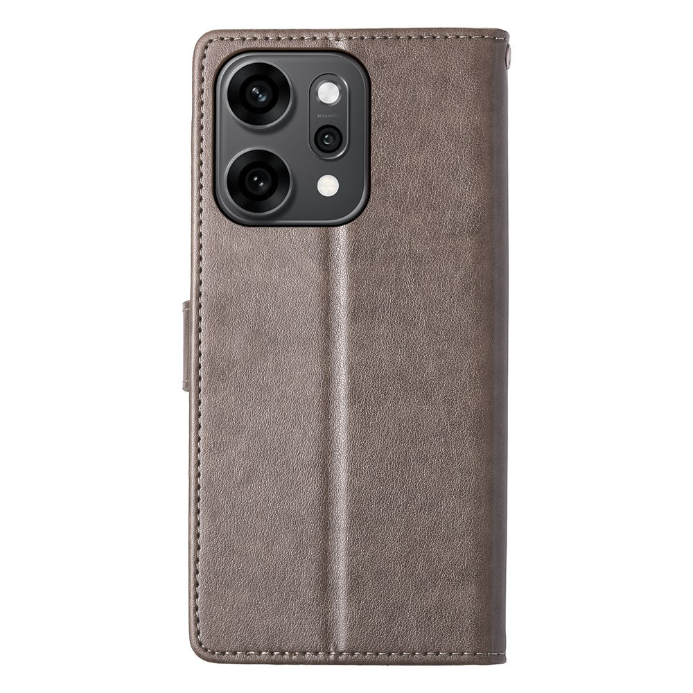 For Oppo Reno14 Pro 5G (Global) Wallet Case Butterfly Floral Imprint PU Leather Phone Cover with Wrist Strap