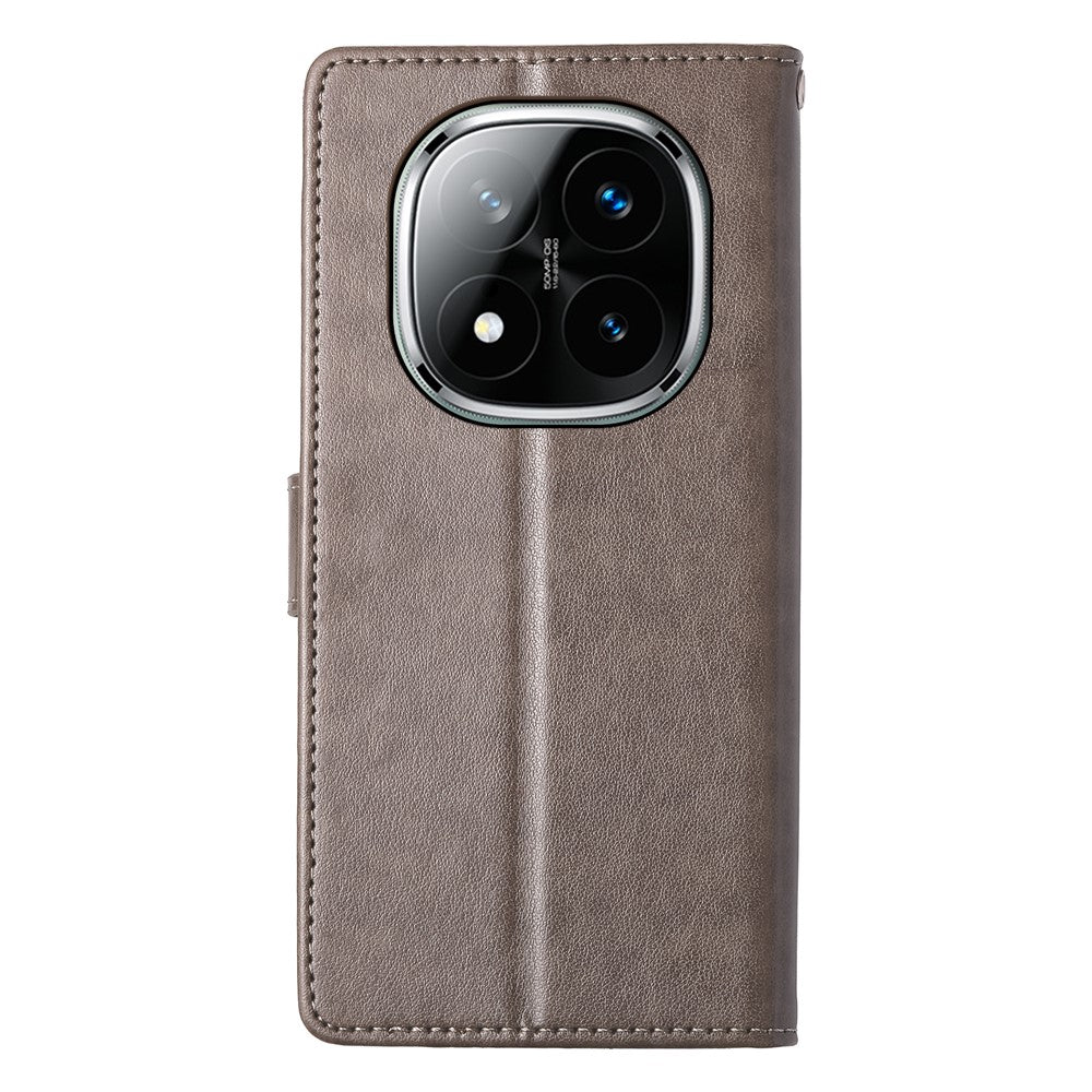 For Xiaomi Redmi Note 14 Pro+ 5G Wallet Case Butterfly Floral Imprint PU Leather Phone Cover with Wrist Strap