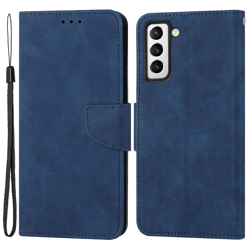 For Samsung Galaxy S23 PU Leather Magnetic Flip Phone Case Stand Function Solid Color Wallet Cover with Strap