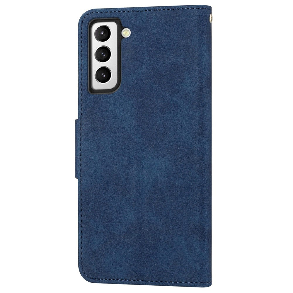 For Samsung Galaxy S23 PU Leather Magnetic Flip Phone Case Stand Function Solid Color Wallet Cover with Strap