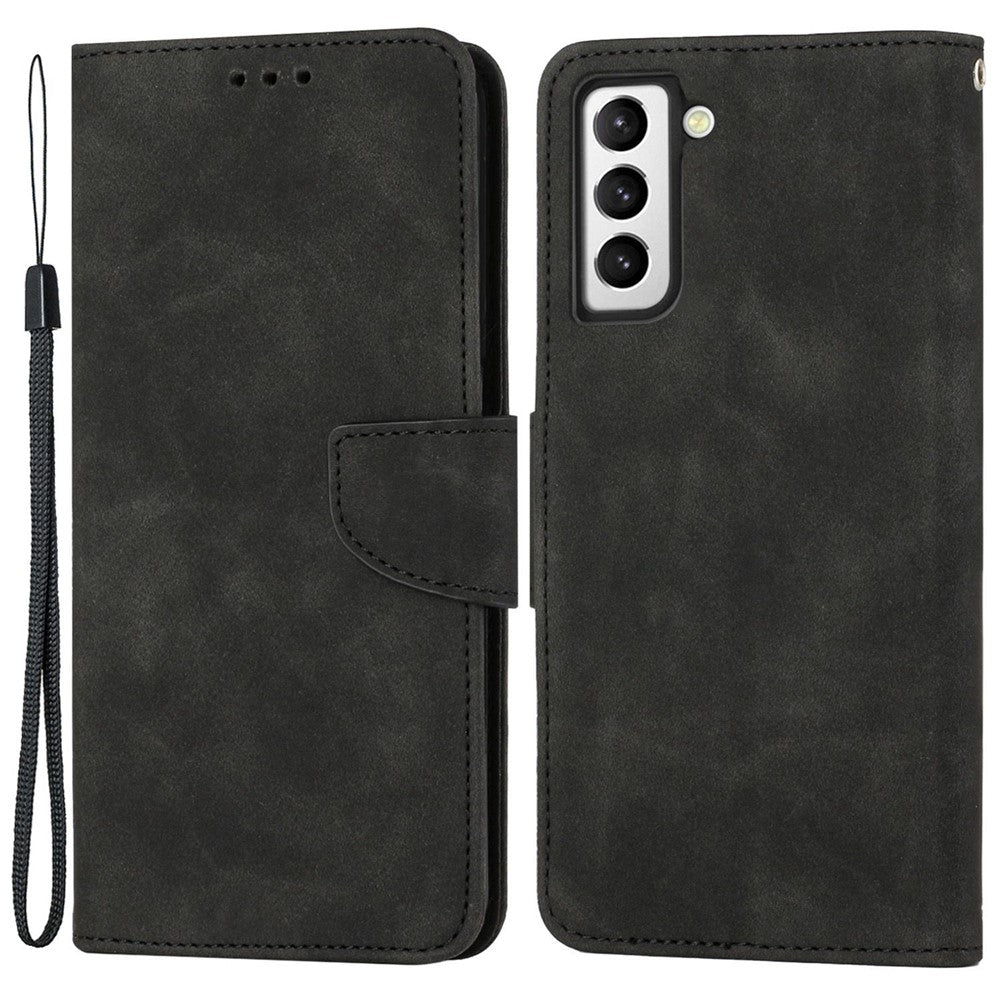 For Samsung Galaxy S23 PU Leather Magnetic Flip Phone Case Stand Function Solid Color Wallet Cover with Strap