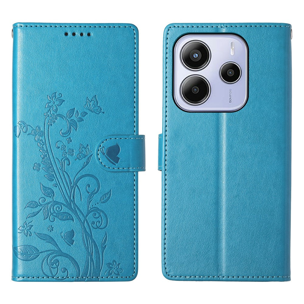 Xiaomi Redmi Note 14 5G Plånboksfodral Fjärilsblommigt PU-läder mobilskal med Handledsrem