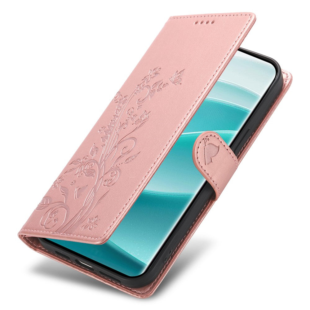 For Xiaomi Redmi Note 14 Pro 4G Wallet Case Butterfly Floral Imprint PU Leather Phone Cover with Wrist Strap