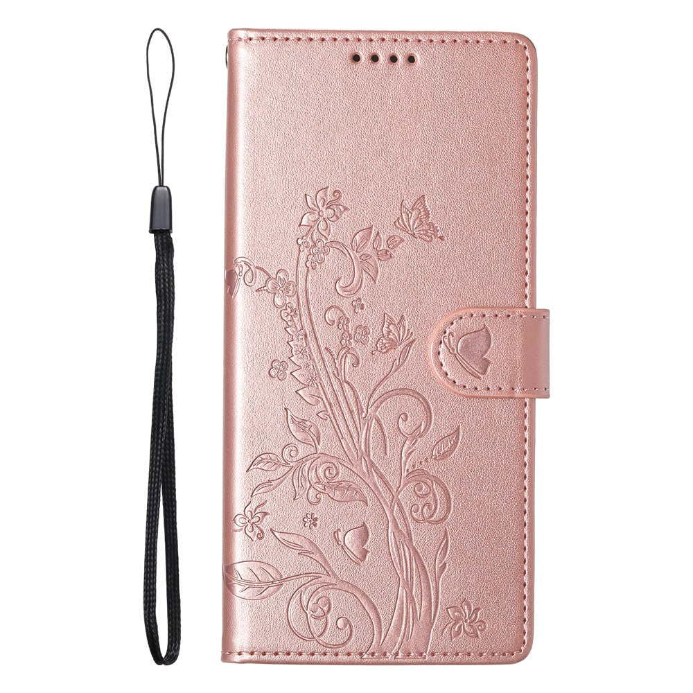 For Xiaomi Redmi Note 14 Pro 4G Wallet Case Butterfly Floral Imprint PU Leather Phone Cover with Wrist Strap