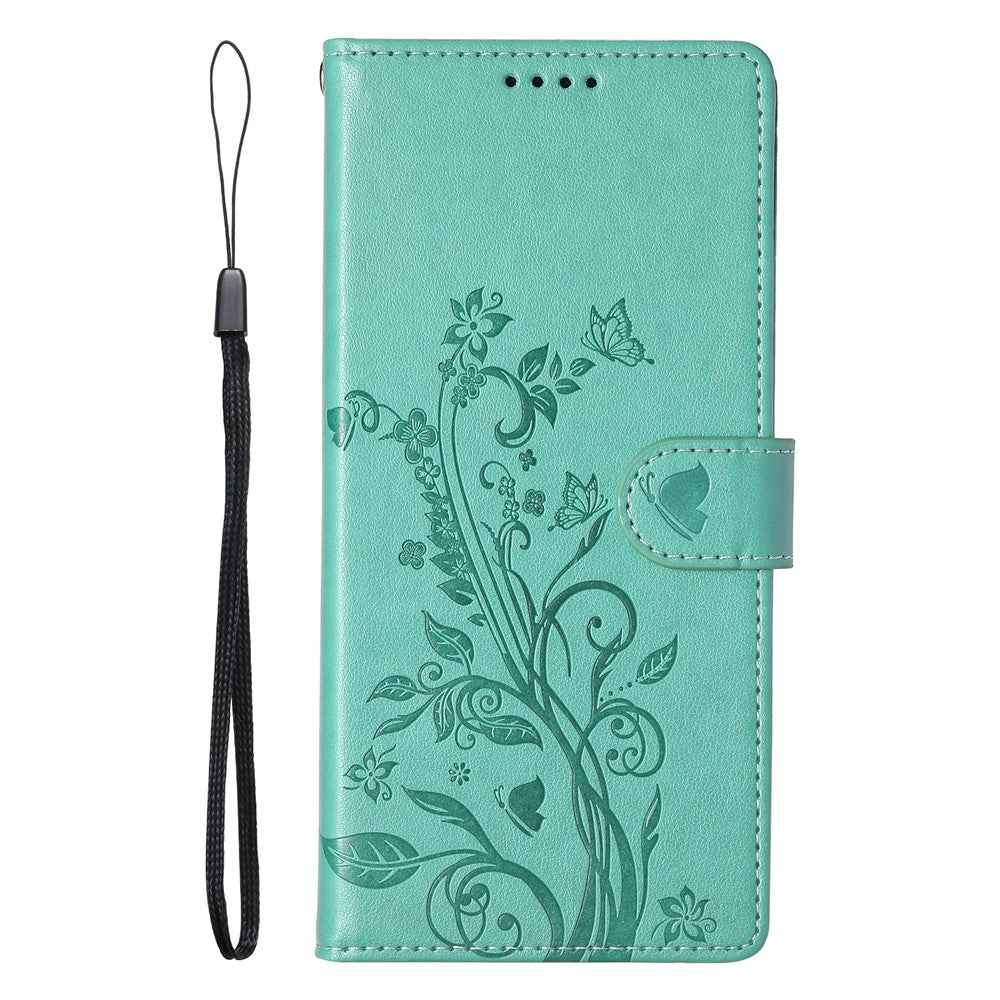 For Samsung Galaxy S25 Edge Wallet Case Butterfly Floral Imprint PU Leather Phone Cover with Wrist Strap