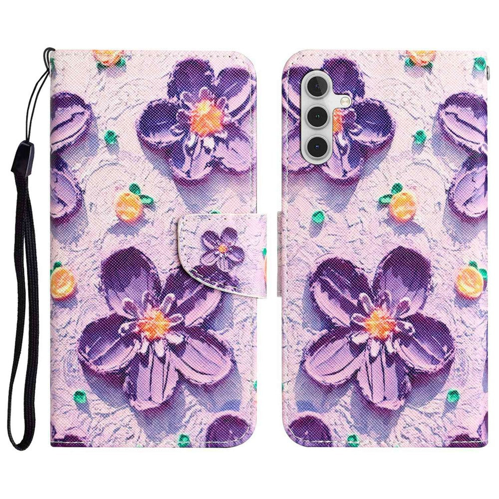 For Samsung Galaxy A14 5G / 4G Cross Texture Anti-drop PU Leather Cover Pattern Printing Stand Wallet Phone Case