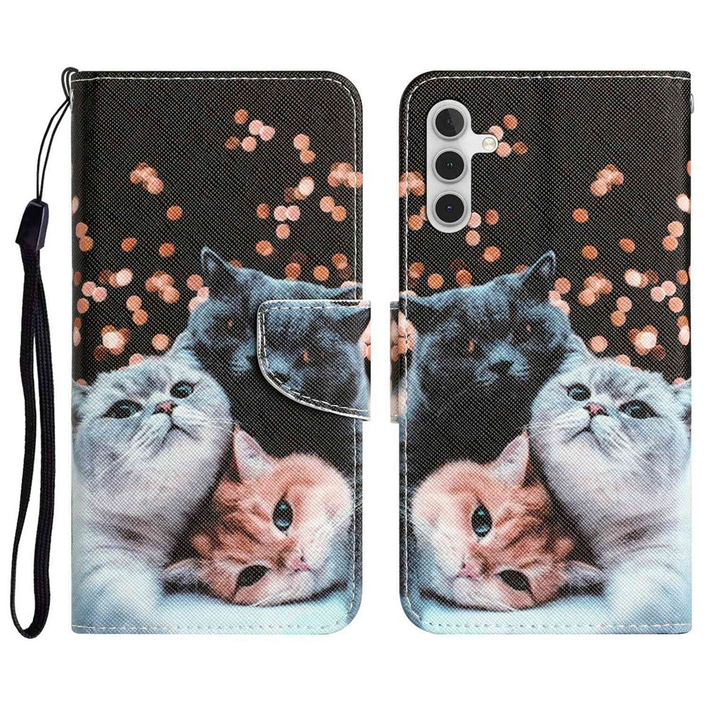 For Samsung Galaxy A14 5G / 4G Cross Texture Anti-drop PU Leather Cover Pattern Printing Stand Wallet Phone Case