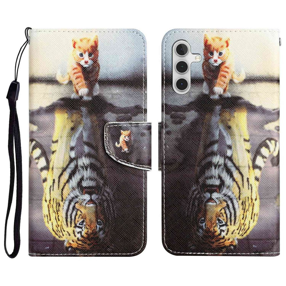 For Samsung Galaxy A14 5G / 4G Cross Texture Anti-drop PU Leather Cover Pattern Printing Stand Wallet Phone Case