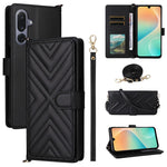For Samsung Galaxy M36 5G Case with Shoulder / Wrist Strap Leather Phone Cover Stand Wallet