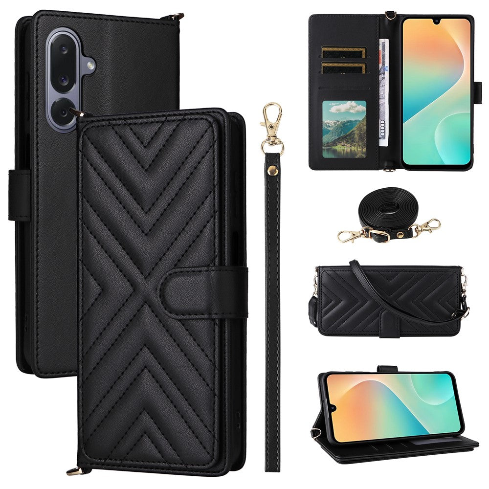 For Samsung Galaxy M36 5G Case with Shoulder / Wrist Strap Leather Phone Cover Stand Wallet