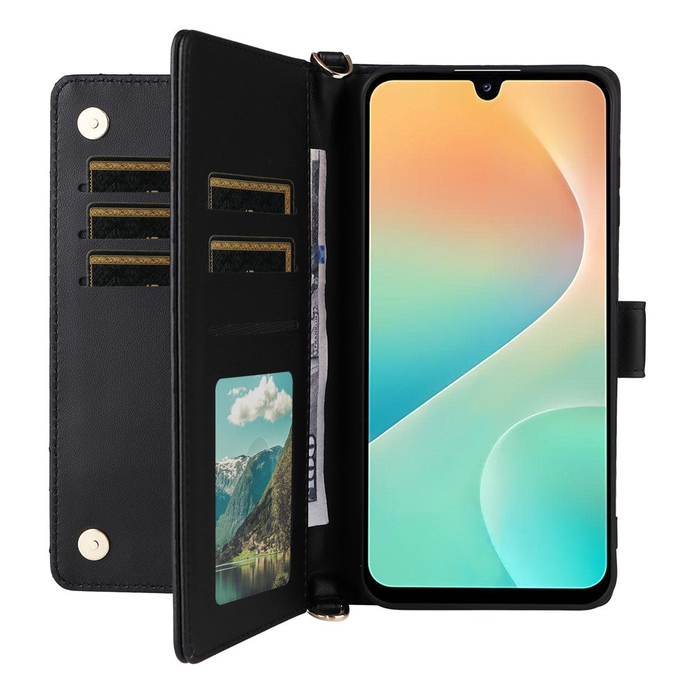 For Samsung Galaxy M36 5G Case with Shoulder / Wrist Strap Leather Phone Cover Stand Wallet