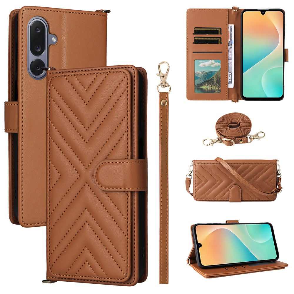 For Samsung Galaxy M36 5G Case with Shoulder / Wrist Strap Leather Phone Cover Stand Wallet