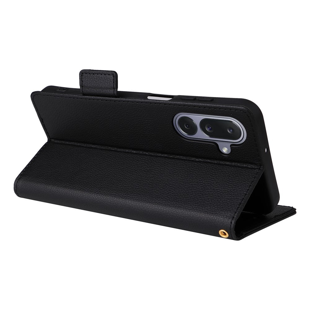 For Samsung Galaxy M36 5G Case with Wrist Strap Litchi Texture PU Leather Wallet Phone Cover