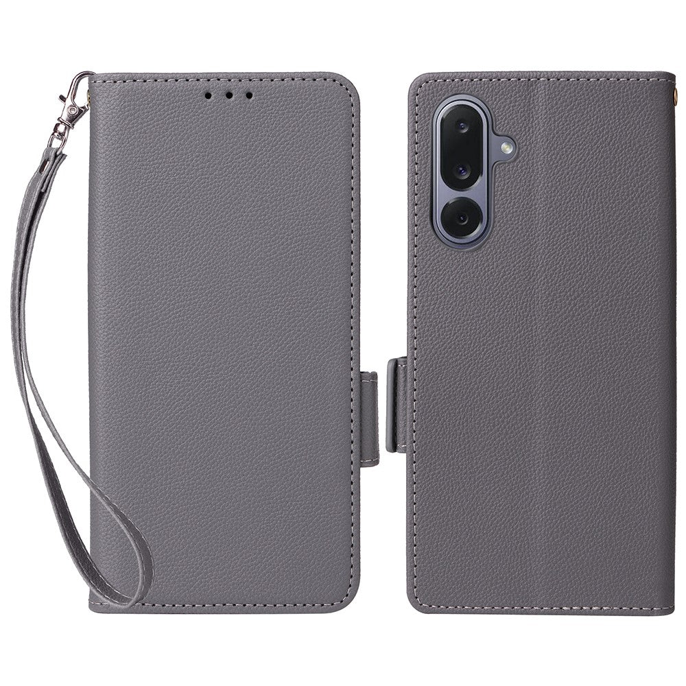 For Samsung Galaxy M36 5G Case with Wrist Strap Litchi Texture PU Leather Wallet Phone Cover