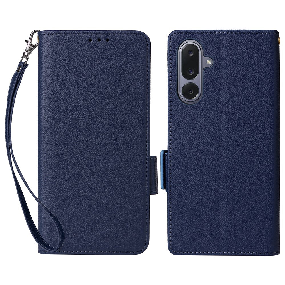 For Samsung Galaxy M36 5G Case with Wrist Strap Litchi Texture PU Leather Wallet Phone Cover
