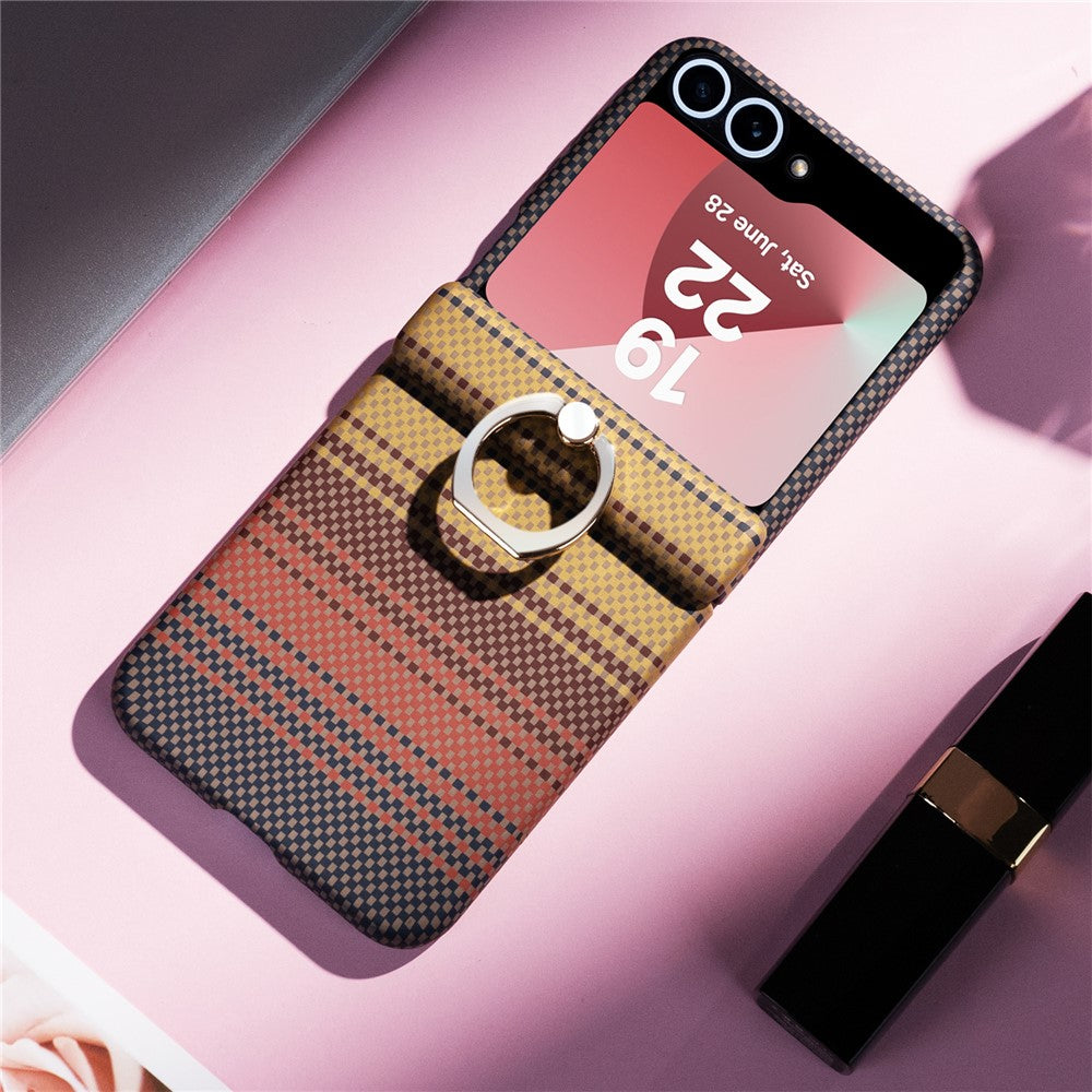 Phone Case For Samsung Galaxy Z Flip7 FE 5G  /  Flip6 5G  /  Flip5 5G Ring Holder Kickstand PC Cover with Tempered Glass Screen Protector