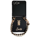 For Samsung Galaxy Z Flip7 5G Case Smile Rabbit PU + PC Phone Cover with Wrist Strap