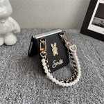 For Samsung Galaxy Z Flip7 5G Case Smile Rabbit PU + PC Phone Cover with Wrist Strap