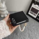 For Samsung Galaxy Z Flip7 5G Case Smile Rabbit PU + PC Phone Cover with Wrist Strap