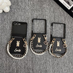 For Samsung Galaxy Z Flip7 5G Case Smile Rabbit PU + PC Phone Cover with Wrist Strap
