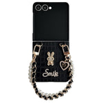 For Samsung Galaxy Z Flip7 5G Case Smile Rabbit PU + PC Phone Cover with Wrist Strap