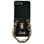 For Samsung Galaxy Z Flip7 5G Case Smile Rabbit PU + PC Phone Cover with Wrist Strap