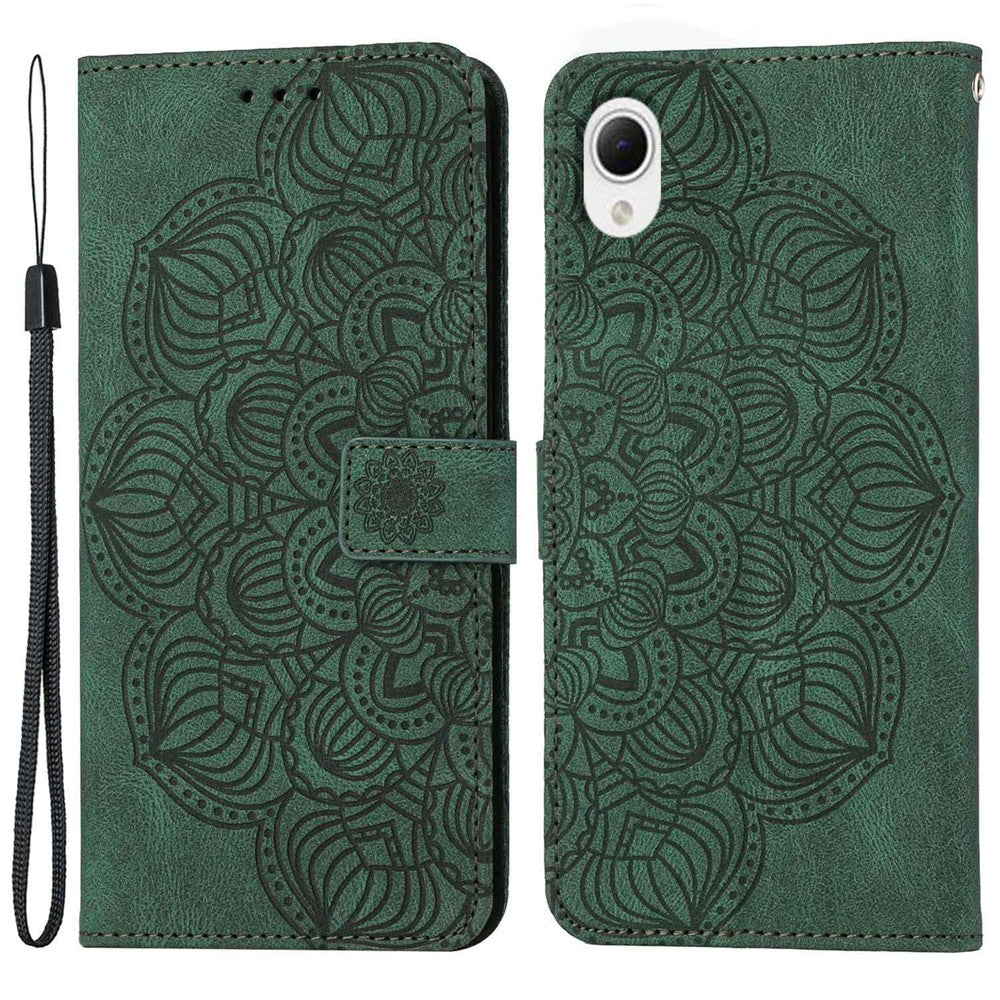 For Samsung Galaxy A23e Drop Protection Phone Cover Imprinted Mandala Flower Wallet PU Leather+Soft TPU Case