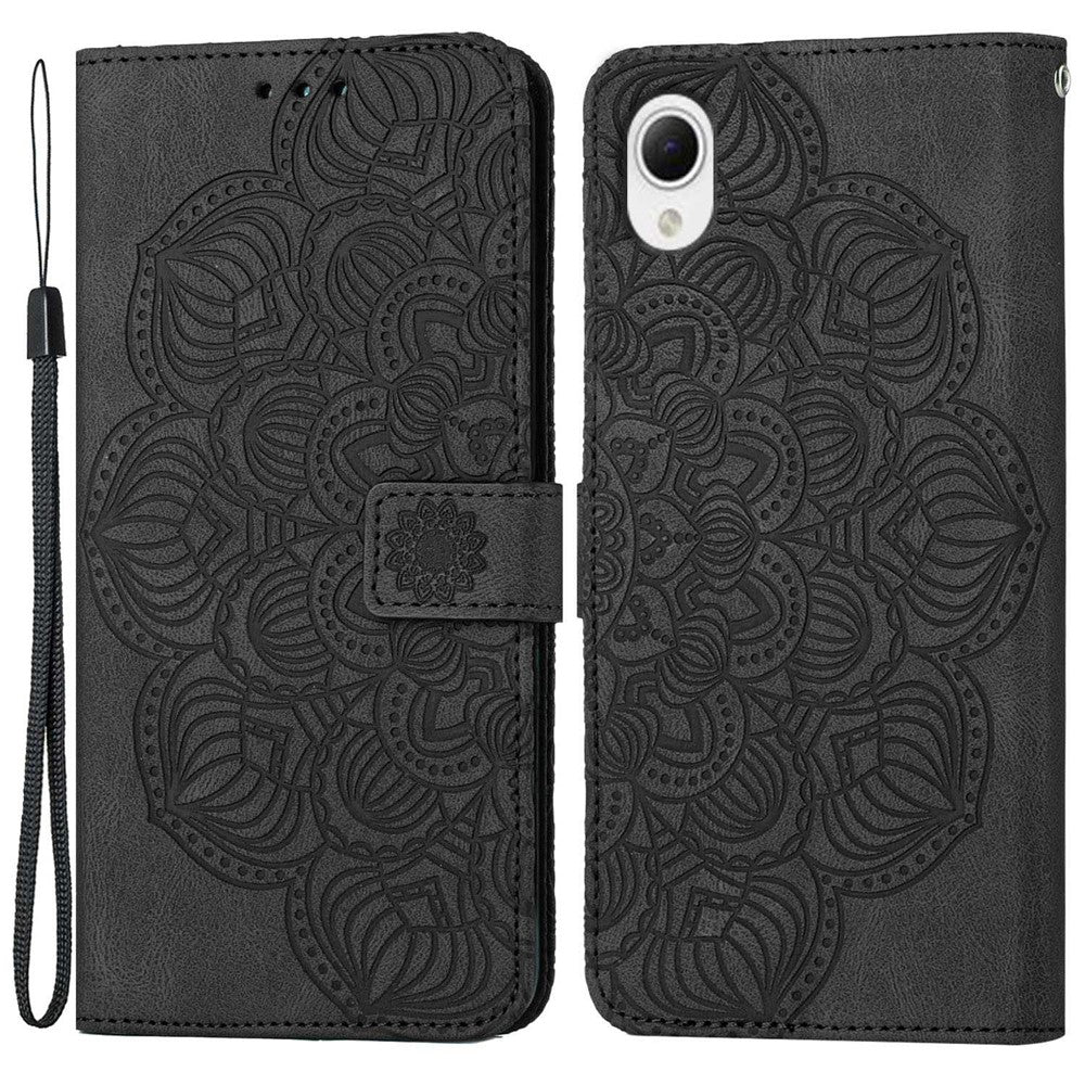 For Samsung Galaxy A23e Drop Protection Phone Cover Imprinted Mandala Flower Wallet PU Leather+Soft TPU Case
