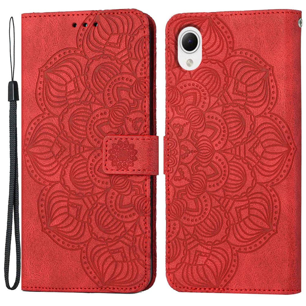 For Samsung Galaxy A23e Drop Protection Phone Cover Imprinted Mandala Flower Wallet PU Leather+Soft TPU Case