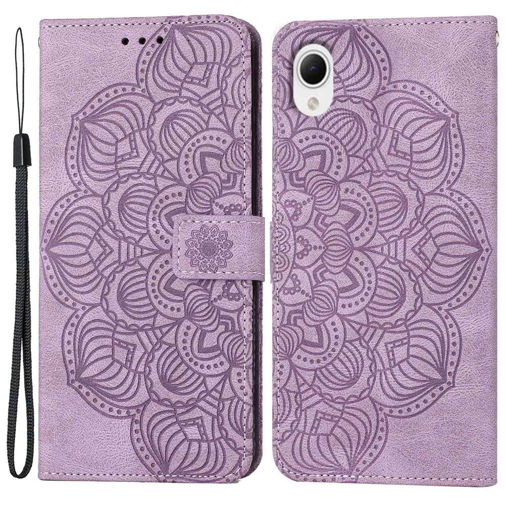 For Samsung Galaxy A23e Drop Protection Phone Cover Imprinted Mandala Flower Wallet PU Leather+Soft TPU Case