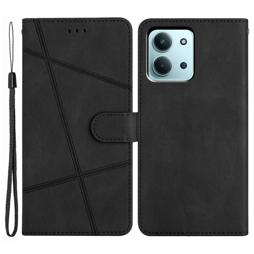 For Xiaomi Redmi 15C 5G (EU) (173mm) / 15C 4G (EU) (173mm) Wallet Case Line Imprinted Skin-Touch Leather Flip Phone Cover