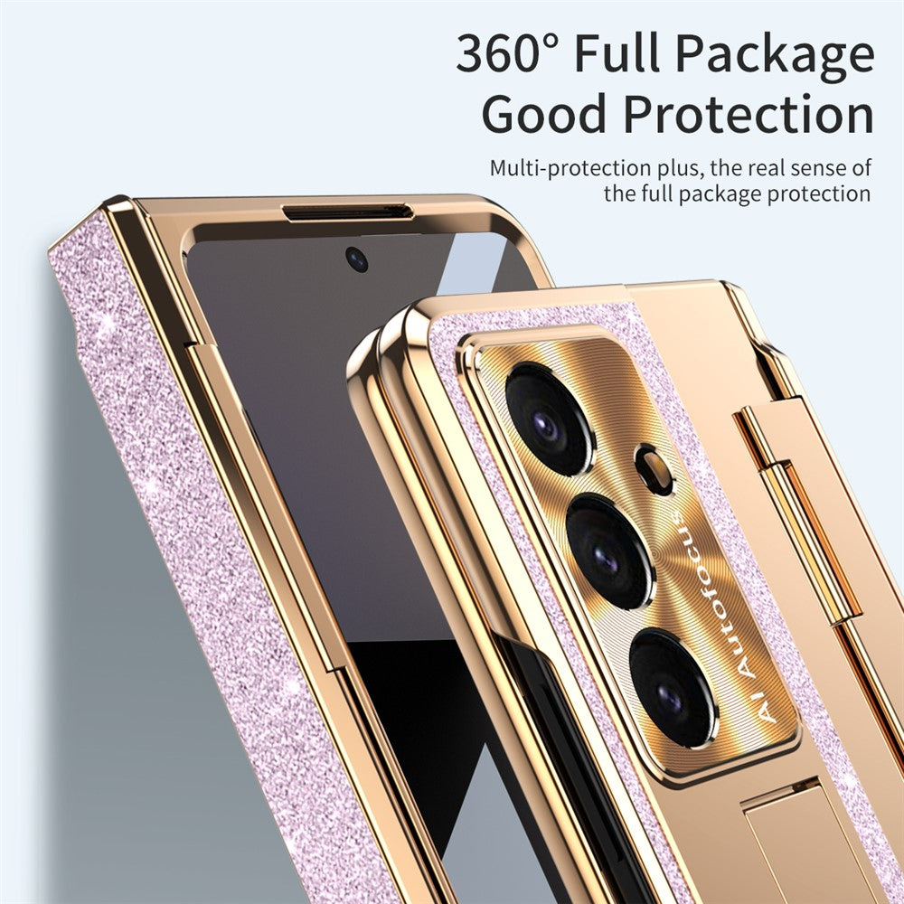 For Samsung Galaxy Z Fold7 5G Case with Kickstand Hinge Protection Rhinestone Glitter PC Phone Cover
