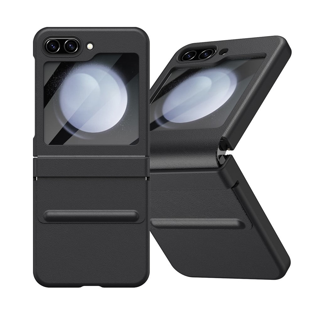 For Samsung Galaxy Z Flip7 FE 5G  /  Flip6 5G Case Hinge Leather + PC Phone Cover with Tempered Glass Film