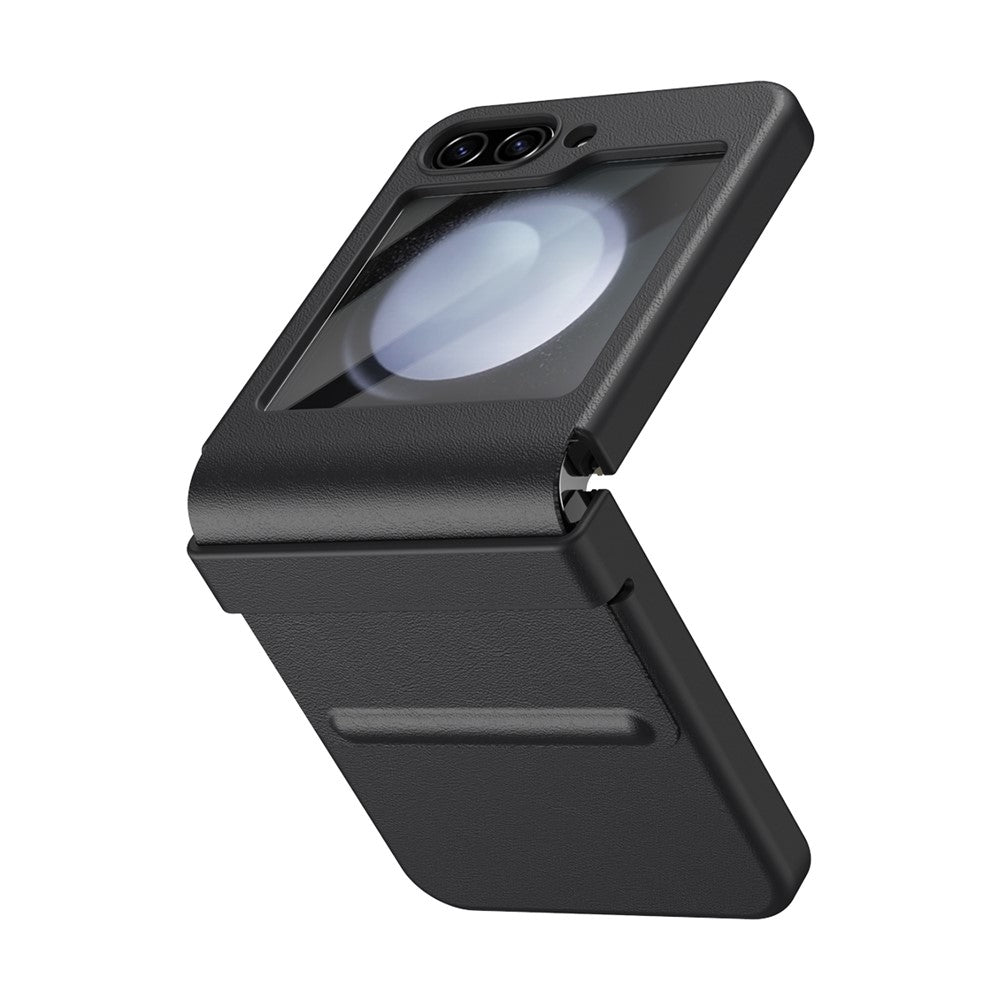 For Samsung Galaxy Z Flip7 FE 5G  /  Flip6 5G Case Hinge Leather + PC Phone Cover with Tempered Glass Film
