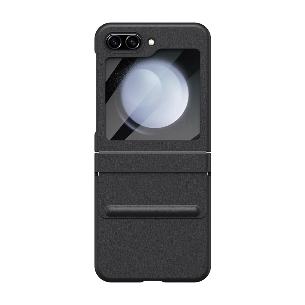For Samsung Galaxy Z Flip7 FE 5G  /  Flip6 5G Case Hinge Leather + PC Phone Cover with Tempered Glass Film