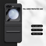 For Samsung Galaxy Z Flip7 FE 5G  /  Flip6 5G Case Hinge Leather + PC Phone Cover with Tempered Glass Film